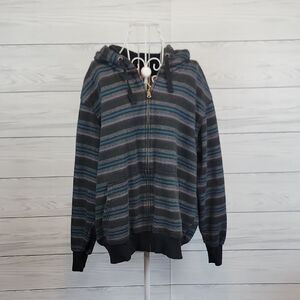 Mountain Club Y2K Men's Striped Gray Hoodie Sweatshirt Size L